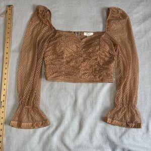 Chocolate Tan Sheer Ruched polka dot Blouse